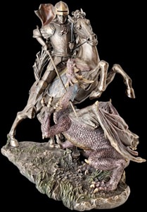 Hel-figur af Sankt Jørgen og dragen i neo-barok stil, detaljeret bronzebelagt samlerfigur